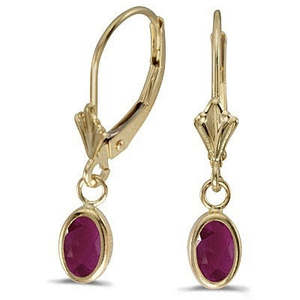 14K Yellow Gold Oval Ruby Lever-<b>back</b> <b>Drop</b> Earrings 1.20ct Fashionable Style - Product Image 1