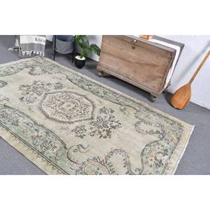Tapis turc vintage grande surface 5.2x8.6 pieds Beige vert laine Latex support Patchwork pour adolescents Tabriz Rectangle couloir - Product Image 5