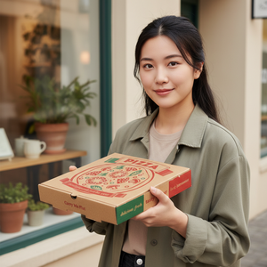 Caja de Pizza de Papel Kraft Ecológica con Logotipo Personalizado, Solución de Empaque de Alimentos Apta para Microondas para la Marca del Restaurante - Product Image 1