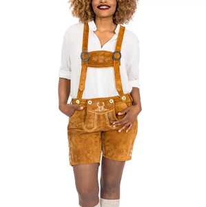 100% Top High Quality Genuine Bavarian <b>Leather</b> Lederhosen <b>Shorts</b> for <b>Women</b> Stylish & Breathable Pocket Logo Button Decoration - Product Image 1