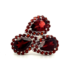 Antique Garnet Sterling Silver .925 Ring for Women Natural Red Garnet Three <b>Stone</b> Setting Ring <b>Large</b> Gemstones Ring Jewelry Gift - Product Image 1