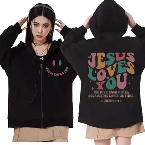 Jesus yêu bạn đồ họa dây kéo hoodie người đàn ông phụ nữ thời trang Y2K phong cách Zip Up Áo nỉ xu hướng đường phố cổ điển Hoodies