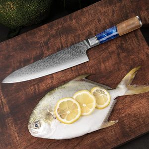 Vente en gros de couteau de chef damas de qualité supérieure personnalisé OEM ODM couteau de cuisine en acier inoxydable avec manche en bois et résine - Product Image 5