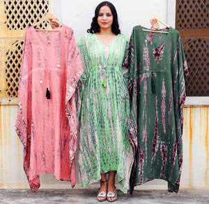 100% rayonne cravate teinture caftan doux indien fait à la main cravate teinture caftan longue Maxi Boho robe d'été longueur de plancher Caftan robe - Product Image 6