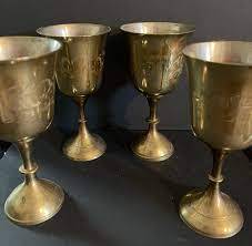 Vintage Brass <b>Wine</b> <b>Goblet</b> Engraved Handmade Chalice Metal Drinking Cup Antique Style Barware Wedding Gift Classic Tableware - Product Image 3