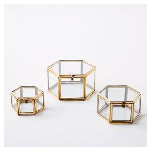 Hexagon Shape Metal and Glass Jewelry Gift Box Set of 3 Luxury Items Storage <b>Holder</b> Set of 3 Metal and Glass Jewelry Gifts Boxes - Product Image 1