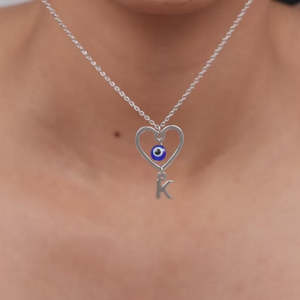 Personnalisé Argent Evil Eye Coeur Initial Pendentif Rhodium Plaqué Or Chaînes À La Mode Christian Made Laiton Diamant Perle - Product Image 1