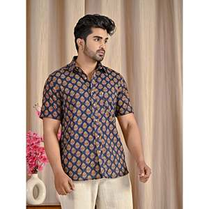 Chemise décontractée à manches courtes en popeline de coton imprimée marine, respirante, boutonnée, taille 6XL, chemises habillées pour hommes ODM - Product Image 5