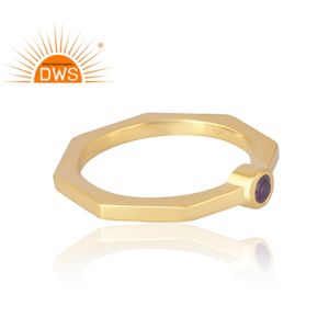Latest Selling <b>925</b> Sterling <b>Silver</b> 18K Gold Plated Natural Amethyst Gemstone <b>Ring</b> Demi Fine Jewelry Manufacturer - Product Image 4