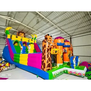 Aire de jeux gonflable extérieure sur le thème de la girafe, château gonflable commercial avec double toboggan, équipement d'amusement en PVC - Product Image 3