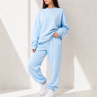 Ensemble de survêtement décontracté 2 pièces pour femme grande taille, sweat-shirt à col rond en coton et pantalon de jogging uni avec logo imprimé