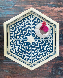 Plateau de service décoratif en incrustation d'os respectueux de la nature avec matériaux en nacre pour le rangement à la maison par l'artisanat en croissant - Product Image 2