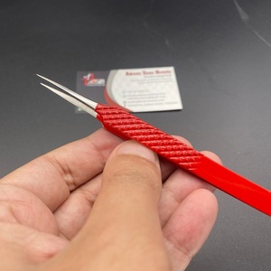 แหนบต่อขนตาแบบด้ามจับเพชร90องศาแบบกำหนดเองสไตล์คลาสสิกแหนบปลายแหลมสีแดงคงทน - Product Image 5