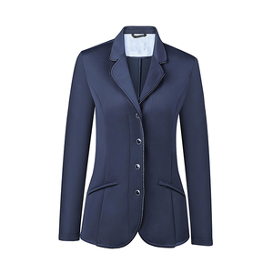 Abrigo de exhibición de equitación para mujer, tela elástica de 4 vías azul marino, dos bolsillos delanteros con cremallera en la muñeca, logotipo Multicolor, fabricante OEM - Product Image 1
