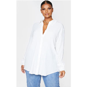 Best Price Customizable Women's <b>Long</b> <b>Sleeve</b> Plus <b>White</b> Textured Oversized Shirt Everyday Casual Party-Style <b>Top</b> Made in India - Product Image 5