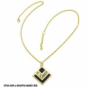 Collier pendentif en forme de diamant en nacre et émail noir de style Art déco en ton or - Product Image 1