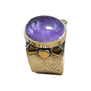 Anillo de Amatista Natural, Plata de Ley 925 Maciza con Anillo de Latón, Anillo de Compromiso, Anillo Grande para Ella, Joyería de Amatista - Product Image 1