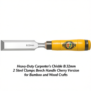 Ciseau de charpentier robuste B.32mm avec 2 pinces en acier, manche en hêtre, version cerisier pour l'artisanat du bambou et du bois - Product Image 3