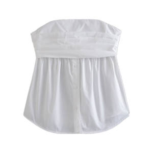 Venta al por mayor de las mujeres 2024 primavera nueva camisa de popelina elástica Retro sin mangas de las mujeres camisola Chic Top - Product Image 1