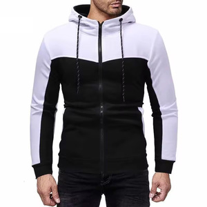 Sweat à capuche zippé coupe ajustée pour hommes polaire unisexe de haute qualité couleur unie blanc côtelé manchette fermeture éclair sweats à capuche à manches longues pour hommes - Product Image 3