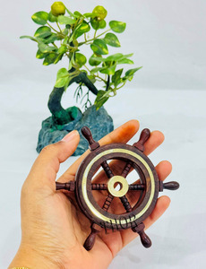 Rueda colgante de capitán pirata hecha a mano náutica (4 pulgadas), rueda de barco para decoración del hogar, volante de barco de madera para pared - Product Image 2