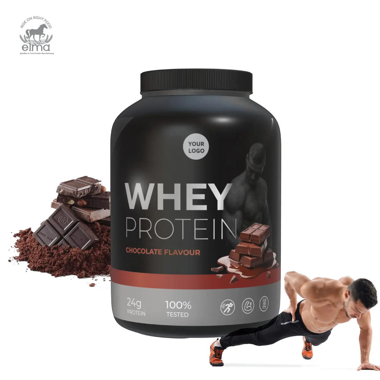 매일 운동에 적합한 근육 증가를위한 최고의 가격 스포츠 보충제 유청 단백질 분말 다크 초콜릿 맛 쉐이크