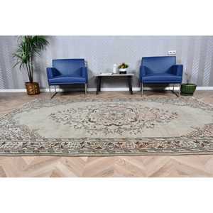 Vintage Large Rug, 6.2x9.5 ft Turkish Rug, <b>Brown</b> <b>Wool</b> Rug - Product Image 2