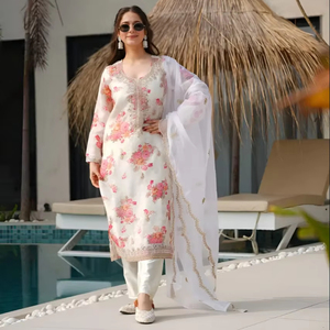 white christmas dresses Red Color Pure Silk Pearl & Kundan Work Long Dress 36