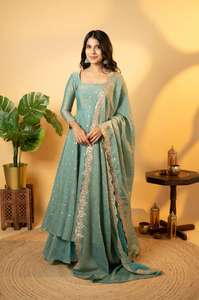 Bridal Chinnon Anarkali <b>Suit</b> with Heavy Zardozi & Border Dupatta Grand Ethnic Wear <b>for</b> Weddings & Events - Product Image 4