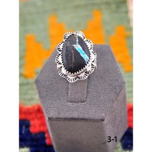 Southwest Handmade Black Jack Turquoise & Rose Gold Plated Sterling Silver <b>Adjustable</b> <b>Ring</b> Bezel & Invisible Setting Gift - Product Image 2