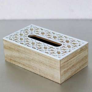 Caja de pañuelos de madera rectangular pulida con tapa y soporte Diseño hecho a mano - Product Image 4