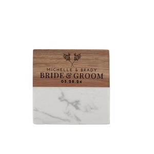 Customized Modern Design Wedding <b>Coasters</b> Personalized <b>White</b> Marble Wooden Mats/Pads Bridesmaid Gifts and Wedding Favors - Product Image 1