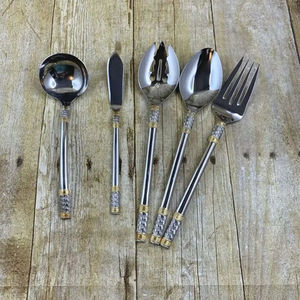 Juego de cubiertos de acero portátil con mango de ramita de latón de color negro perfecto para cubiertos de mesa y uso de bodas - Product Image 6