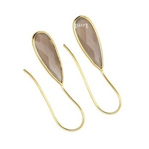 Nouveauté Boucles d'oreilles pendantes en forme de poire longues en chalcédoine grise facettée plaquées or 18 carats en argent sterling 925 solide Cadeau tendance pour les fêtes - Product Image 6