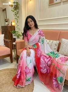 Evergreen Design Soft Tebby Silk With Digital Print And Moti Handwork <b>Saree</b> <b>Woman</b> Fashion Manufacturer From Surat At Lowest Rate - Product Image 2