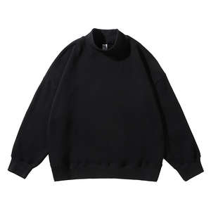 Haute qualité Streetwear surdimensionné polaire poids lourd pull coton uni goutte épaule broderie col montant sweats - Product Image 3