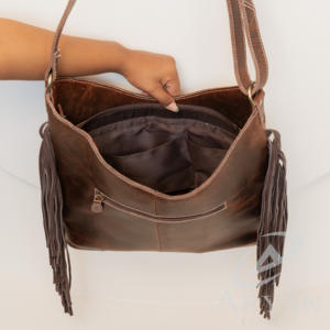 Genuine Cowhide Leather Big Size Fringe Crossbody Bag Hand Tooled Carving Sling Shopping Bag Tassel Boho Western Women Sling Bag - Product Image 6