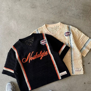 Camiseta Deportiva Vintage Personalizada para Hombre, Estilo Cuadrado y Corto, Cuello en V, Malla, Estilo Urbano, Retro, para Fútbol, Baloncesto - Product Image 1