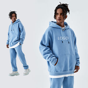 Conjunto de sudadera con capucha y pantalones de chándal acampanados lisos sin cordón de 500g/m2 - Product Image 5