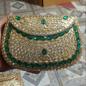 Bolso de mano tipo clutch con mosaico Kundan de diseño nuevo y de la mejor calidad, con pedrería, para novias, bodas y fiestas, hecho a mano por HAND MADE CRAFT. - Product Image 5