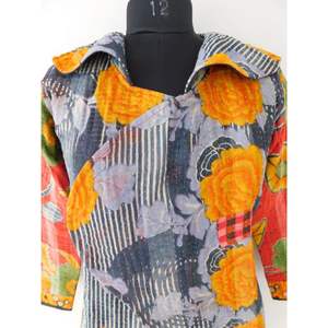 Chaqueta Kantha de algodón Vintage para mujer, abrigo de fiesta transpirable con estampado Floral de bloque de mano indio acolchado para invierno, corto Floral - Product Image 4