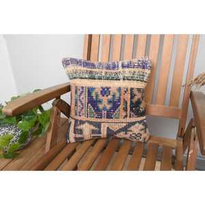 Oreiller Kilim en laine multicolore de 14x14 pouces Coussin décoratif à motifs vintage et moelleux exquis pour la technique tissée de canapé - Product Image 1