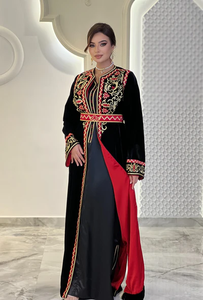 Caftán marroquí de terciopelo marrón claro bordado a mano con elegante estilo informal transpirable para niñas árabes de Dubái - Product Image 5