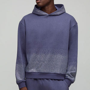 ชุดวอร์มผู้ชายดีไซน์ฮู้ดทันสมัย ประดับด้วยหินเทียม งานประณีต สีพื้น สำหรับฤดูหนาว ราคาถูกสำหรับการสั่งซื้อจำนวนมาก บริการ OEM - Product Image 2