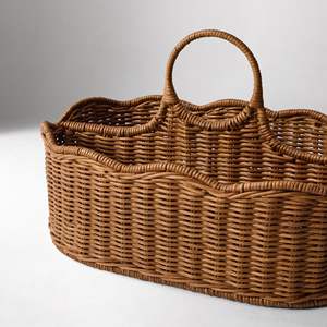 Scallop rattan diaper caddy, eco-friendly handmade design for stylish nursery organization and easy <b>baby</b> care - Product Image 2