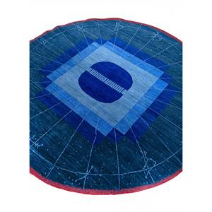 Alfombra de Lana Anudada a Mano Brahmaand Azul, Modelo AKWL-7166, Patrón Geométrico para Uso Doméstico, para Sala de Estar y Dormitorio - Product Image 2