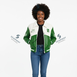 Chaqueta de Cuero PU Iota Phi Lambda Lista para Enviar, Chaqueta Bomber de Cuero de Alta Calidad, Chaqueta Deportiva Estilo Universitario - Product Image 5