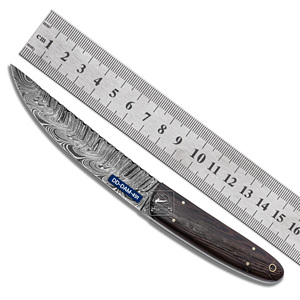 Cuchillo de caza personalizado hecho a mano hoja de acero damasco de alta calidad mango de madera wengué Funda de cuero en relieve grabado láser OEM - Product Image 4