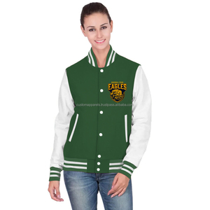 Premium personalizado algodón polar acolchado transpirable teñido Varsity chaqueta de las mujeres al por mayor bordado - Product Image 1