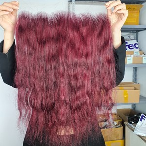 13x4 HD Transparent Swiss Lace Frontal 20 Pouces Naturel Droit Bourgogne Couleur Extensions de Cheveux Humains Mélange de Couleurs - Product Image 1